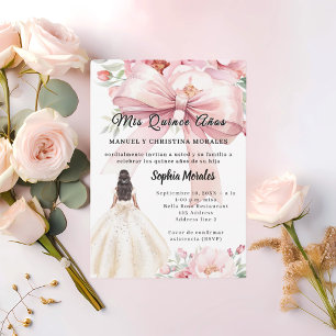Rosa Schleifen-Blumenkleid Quinceanera-Einladung Einladung