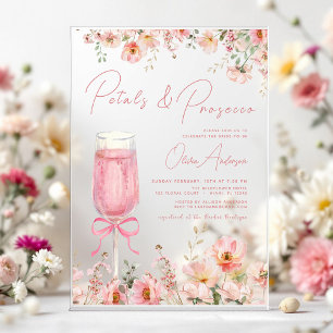 Rosa Schleifen-Blüten & Prosecco-Blush-Junggeselli Acryleinladungen