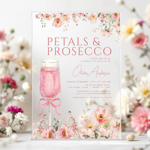 Rosa Schleifen-Blüten & Prosecco-Blush-Junggeselli Acryleinladungen