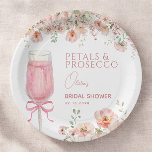Rosa Schleifen-Blütenblätter & Prosecco Rosé Braut Pappteller