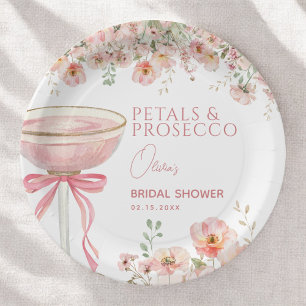 Rosa Schleifen-Blütenblätter & Prosecco Rosé Braut Pappteller