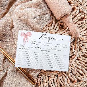 Rosa Schleifen-Brautjungfernparty-Rezeptkarte Einladung