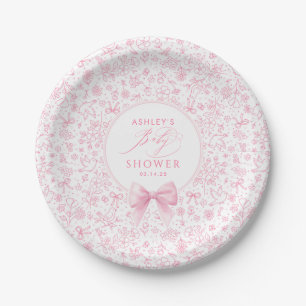 Rosa Schleifen-Chinoiserie-Wildblumen-Baby-Party  Pappteller