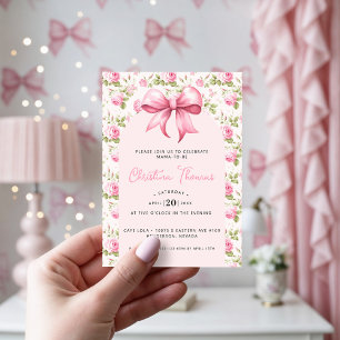 Rosa Schleifen-Coquette-Baby-Party Einladung