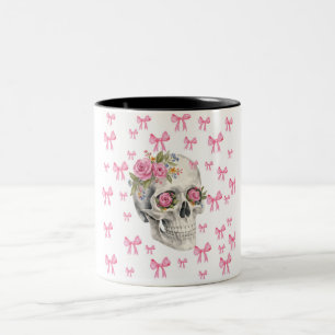 Rosa Schleifen Coquette Floral Totenkopf Halloween Zweifarbige Tasse