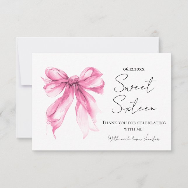 Rosa Schleifen Coquette Schrift Süße 16 Danke  (Vorderseite)