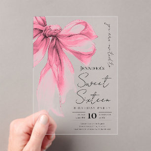 Rosa Schleifen Coquette Schrift Süße 16 Party Acryleinladungen
