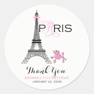 Rosa Schleifen Eiffelturm Paris Frankreich Pudel P Runder Aufkleber