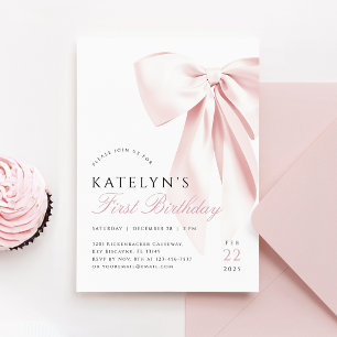 Rosa Schleifen-Einladung zum ersten Geburtstag Einladung
