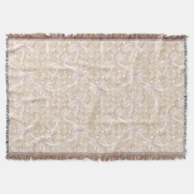 Rosa Schleifen Faux-Korbflechtung Geburtstag Decke (Vorderseite)