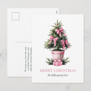 Rosa Schleifen Frohe Weihnachten Baum Postkarte