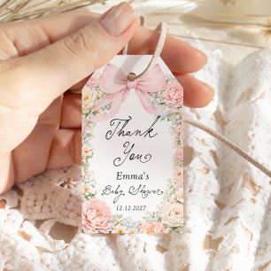 Rosa Schleifen-Garten-Baby-Shower-Dankeschön Geschenkanhänger