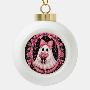 Rosa Schleifen-Geister-Ballerina Coquette Hallowee Keramik Kugel-Ornament