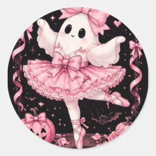 Rosa Schleifen-Geister-Ballerina Coquette Hallowee Runder Aufkleber