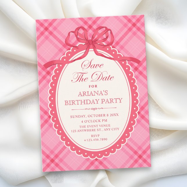 Rosa Schleifen-Gingham  Save The Date (Von Creator hochgeladen)