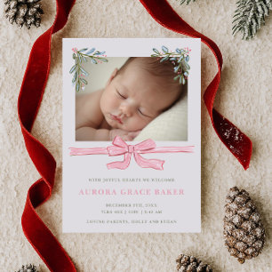 Rosa Schleifen-Grün-Weihnachten Baby Ankündigung