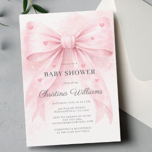 Rosa Schleifen-Herzen-Baby-Shower-Einladung 🎀💕 Einladung