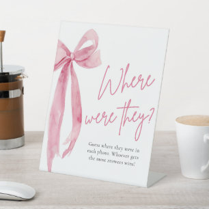 Rosa Schleifen-Hochzeits-Schild 'Wo waren sie' Sockelschild