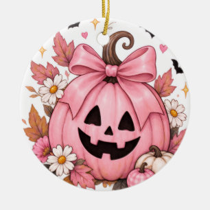 Rosa Schleifen-Kürbis Coquette Halloween Keramik Ornament
