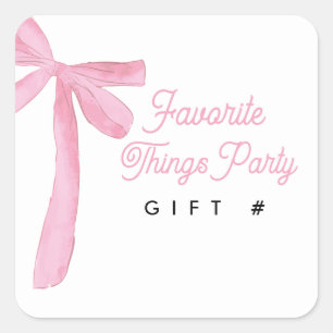 Rosa Schleifen Lieblings-Dinge-Party-Geschenknumme Quadratischer Aufkleber