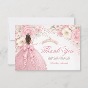 Rosa Schleifen-Mädchen-Quinceañera-Kleid Tiara-Kro Dankeskarte