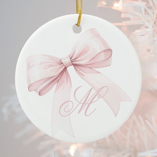 Rosa Schleifen-Monogramm-Weihnachtsanhänger Keramik Ornament