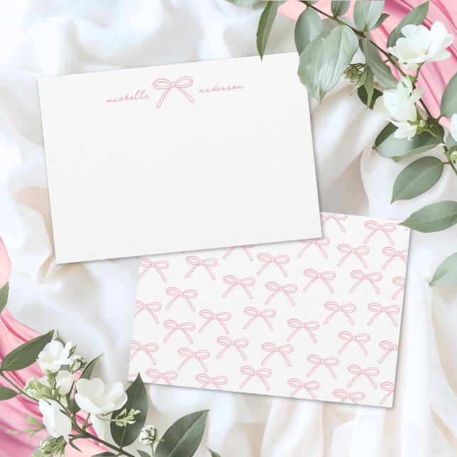 Rosa Schleifen-Name Mitteilungskarte (Blush Pink Bow Name Note Card)