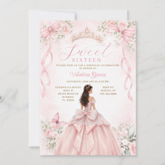 Rosa Schleifen-Prinzessin Sweet Sixteen Geburtstag Einladung