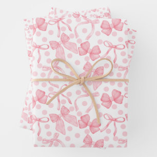 Rosa Schleifen & Punkte  Geschenkpapier Set