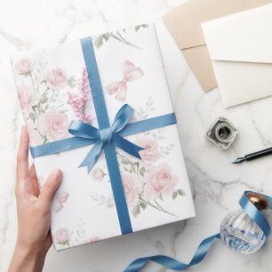 Rosa Schleifen Rosen Floral Brautparty Geschenkpapier