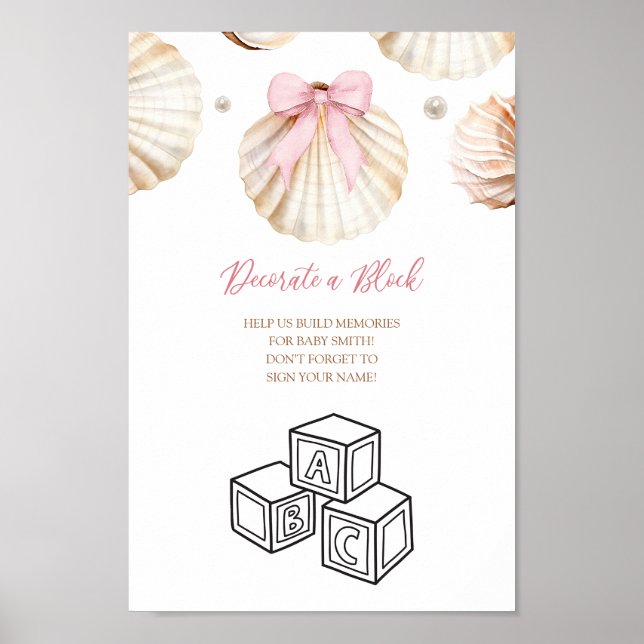 Rosa Schleifen-Schalen-Baby-Shower-Dekorationsbloc Poster (Vorne)