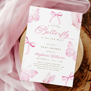 Rosa Schleifen Schmetterlinge Baby Shower Einladun Einladung