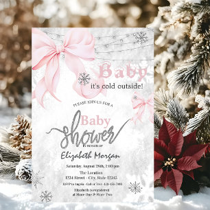 Rosa Schleifen-Schneeflocken-Lichterkette Baby Sho Einladung