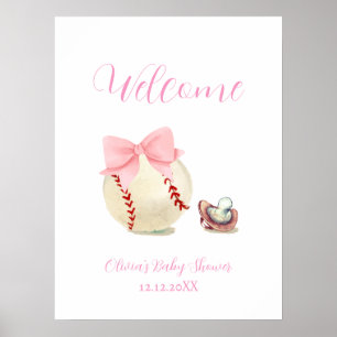 Rosa Schleifen Schnuller Baseball Baby Shower Will Poster