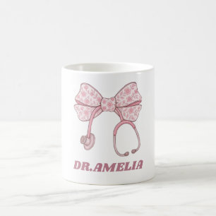 Rosa Schleifen-Stethoskop Arzt Name Design Kaffeetasse