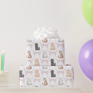 Rosa Schleifen Süße Kätzchen Katzen Geburtstag Geschenkpapier