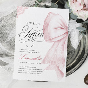 Rosa Schleifen-Sweet-Fifteen-Geburtstag Einladung