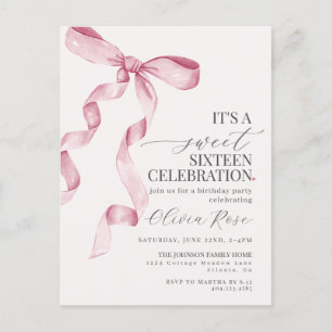 Rosa Schleifen Sweet Sixteen Geburtstagseinladung Postkarte
