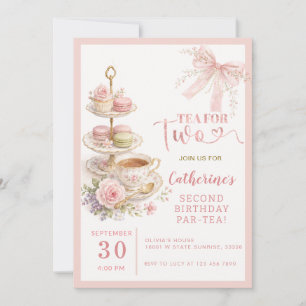 Rosa Schleifen-Tea-For-Two-Mädchen-Geburtstagseinl Einladung