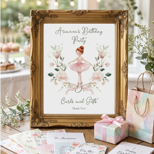 Rosa Schleifen-Wasserfarben-Ballerina-Geburtstags- Poster