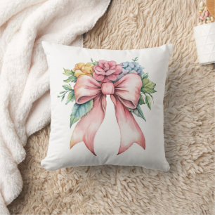 Rosa Schleifen-Wasserfarben-Blumen-Kinderzimmer-Sc Kissen