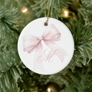 Rosa Schleifen-Weihnachtsbaumanhänger Keramik Ornament