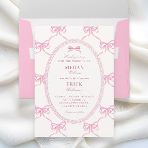 Rosa Schleifenband Hochzeit  Einladung