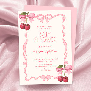 Rosa Schleifenband Kirsche Babyparty Einladung