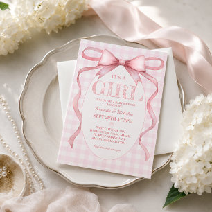 Rosa Schleifenband Vintage Süß It's A Girl Shower Einladung
