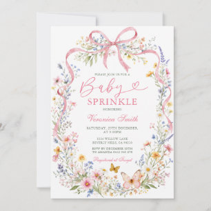 Rosa Schleifenband Wildblumen-Baby-Sprinkle Einladung