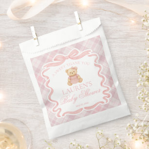Rosa Schleifenbär Plaid Baby Shower Dessert Geschenktütchen