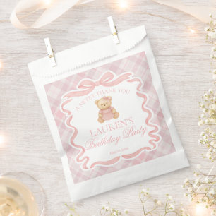 Rosa Schleifenbär Plaid Geburtstagsdessert Geschenktütchen
