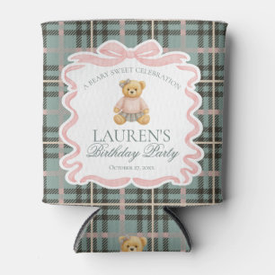 Rosa Schleifenbär Tartan Geburtstagsgeschenk Dosenkühler