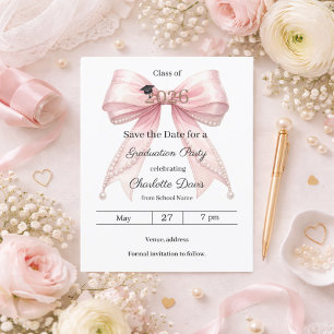 Rosa Schleifenfoto Abschlussfeier Save the Date Flyer